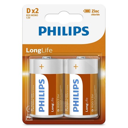 BATERIE LONGLIFE R20 D BLISTER 2 BUC PHILIPS | wauu.ro