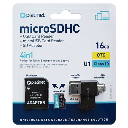 MICRO SD CARD 16GB OTG/CARD READER/ADAPTOR PLATINET | wauu.ro