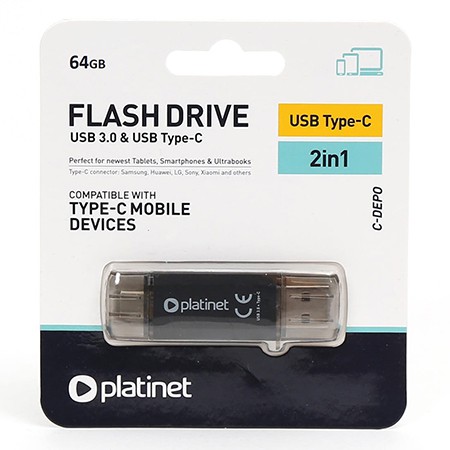FLASH DRIVE USB 3.0 SI TYPE C 64GB C-DEPO PLATINET | wauu.ro