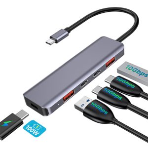 HUB 5 IN 1 10 GBS USB-C PD 100W  ALUMINIU PLATINET | wauu.ro