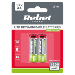 ACUMULATORI LI-ION AA R6 1600MAH USB-C BLISTER 2 REBEL | wauu.ro