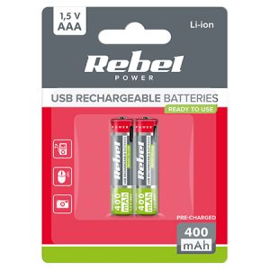 ACUMULATORI LI-ION AAA R3 400MAH USB-C BLISTER 2 REBEL | wauu.ro