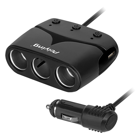 PY-CHR0012-1 SPLITTER BRICHETA AUTO X3 CU USB SI CABLU PEIYING | wauu.ro