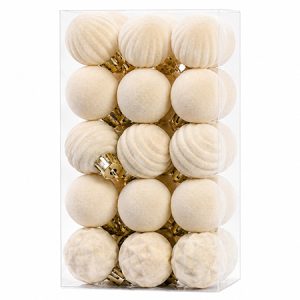 ORNAMENTE CATIFELATE DE CRACIUN / CREM – 30P | wauu.ro