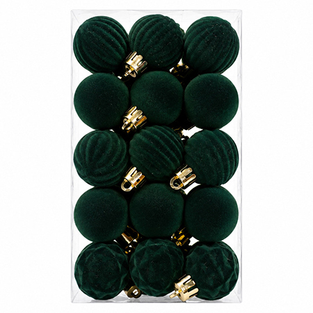 46949R ORNAMENTE CATIFELATE DE CRACIUN / VERDE – 30P | wauu.ro