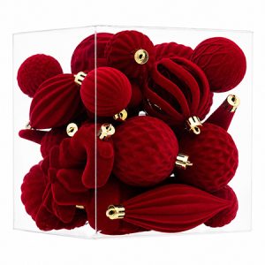 ORNAMENTE CATIFELATE DE CRACIUN / ROSU – 28P | wauu.ro