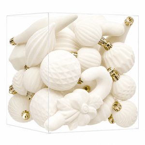 ORNAMENTE CATIFELATE DE CRACIUN / CREM – 28P | wauu.ro